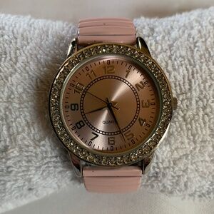 Working Pink and Silver Tone Watch with Rhinestones and New Battery!